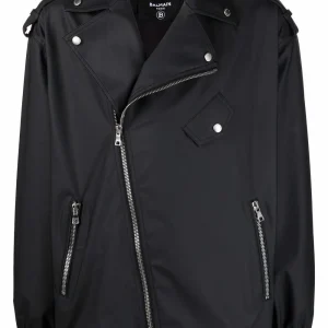 BALMAIN Faux Leather Biker Jacket Black