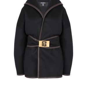 BALMAIN HOODED WOOL BELTED COAT