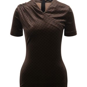 BALMAIN SS MINI MONOGRAM JERSEY DRAPED TOP