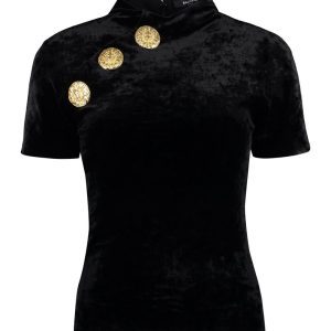 BALMAIN SS 3 BTN VELVET JERSEY TOP