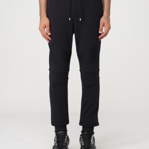 BALMAIN RIBBED BALMAIN FLOCK SWEATPANTS